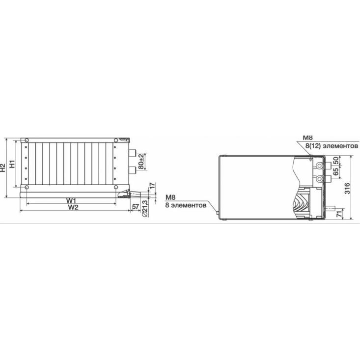 Водяной охладитель Shuft WHR-W 800х500/3 Водяной охладитель Shuft WHR-W 800х500/3